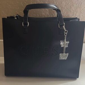 Guess Elegant Black Tote with Butterfly Charm